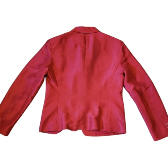 Lauren Ralph Lauren SZ 6 Vintage 100% Silk Red 3 Button Holiday Lagenlook Blazer - Picture 2 of 12